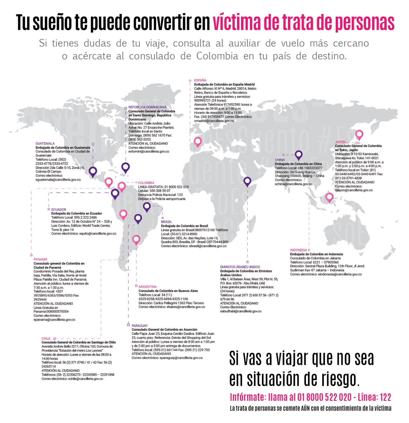 Mapa de consulados de Colombia en el mundo completo